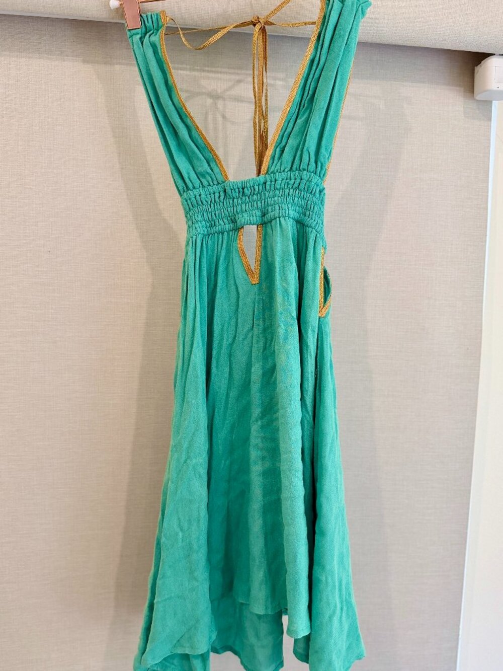 Bartholomew Rose St. Barth Turquoise Gold Trim Tie Back Resort Dress